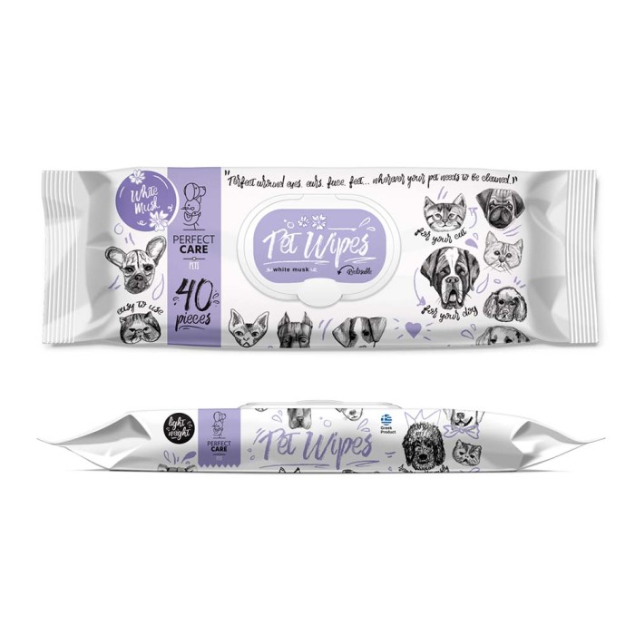 Υγρά Μαντηλάκια Perfect Care Pet Wipes Με Χλωρεξιδίνη White Musk (40 μαντ.) για γάτες