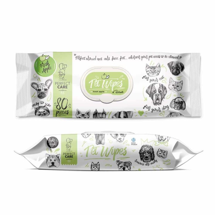 Υγρά Μαντηλάκια Perfect Care Pet Wipes Με Χλωρεξιδίνη Fresh Apple (80 μαντ.) για γάτες