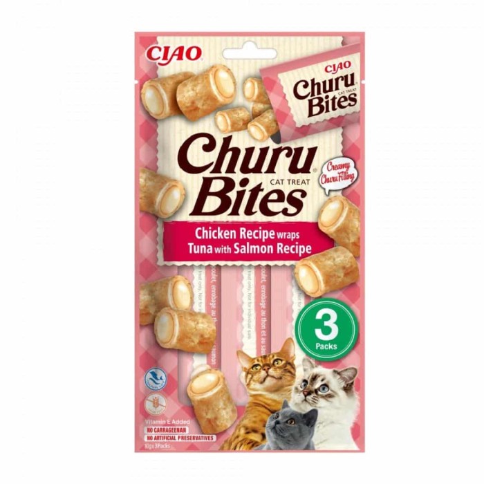 Snacks Inaba Churu Cat Bites Λιχουδιές με Κοτόπουλο, Τόνο & Σολομό 30gr για γάτες