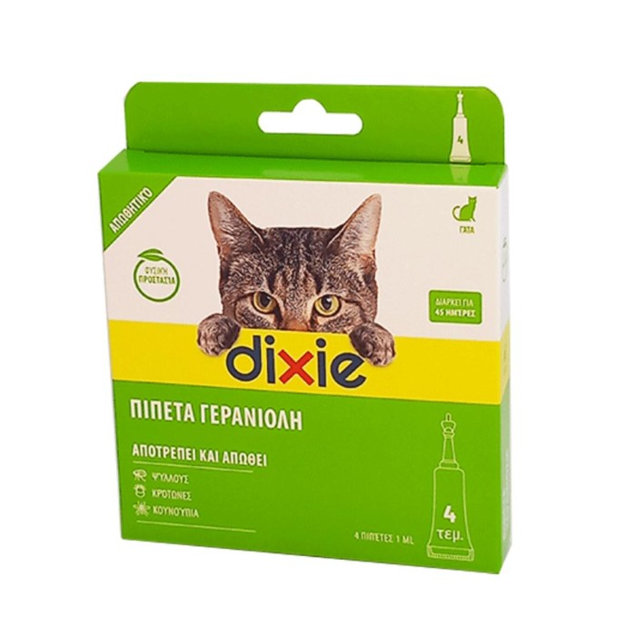 Αντιπαρασιτικά Dixie Γερανιόλη Πιπέτες Γάτας 4x1ml για γάτες