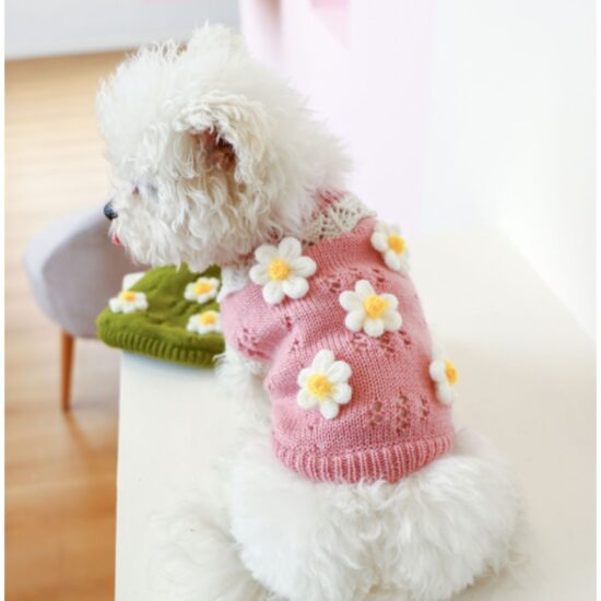 Πουλοβερ Σκύλου Ροζ με Λουλούδια