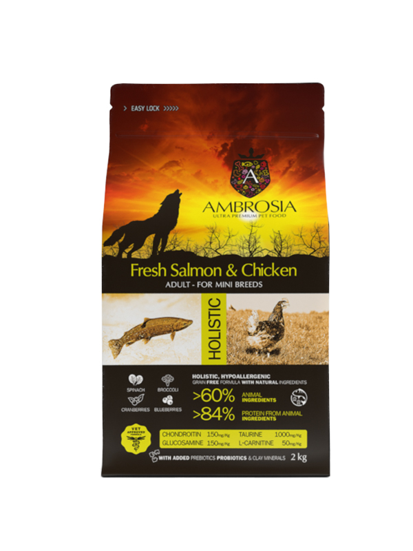 Ambrosia Ξηρά Τροφή Για Ενήλικους Σκύλους Μικρόσωμων Φυλών Με Κοτόπουλο Και Σολομό 6Kg