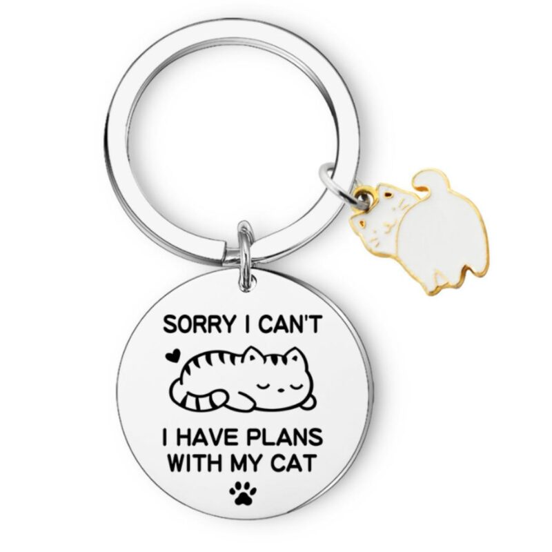Μπρελόκ Γάτας Από Ανοξείδωτο Ατσάλι "Sorry I can't-I have plans with my cat"